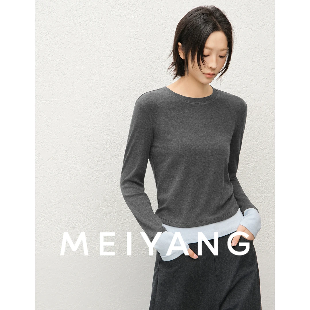 A美洋MEIYANG 蓝边打底衫【商场同款】 简约miu系假两件上衣-周一