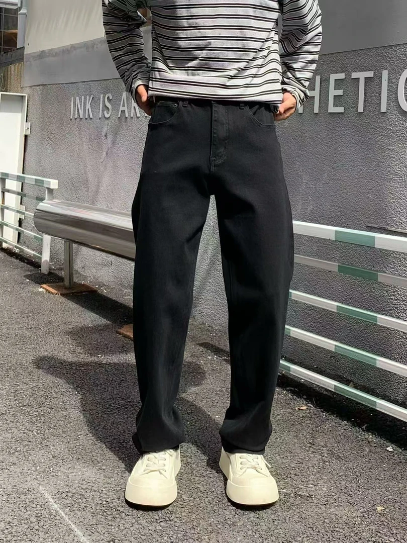拉风家2025秋冬新款直筒黑牛仔裤四面弹力7316