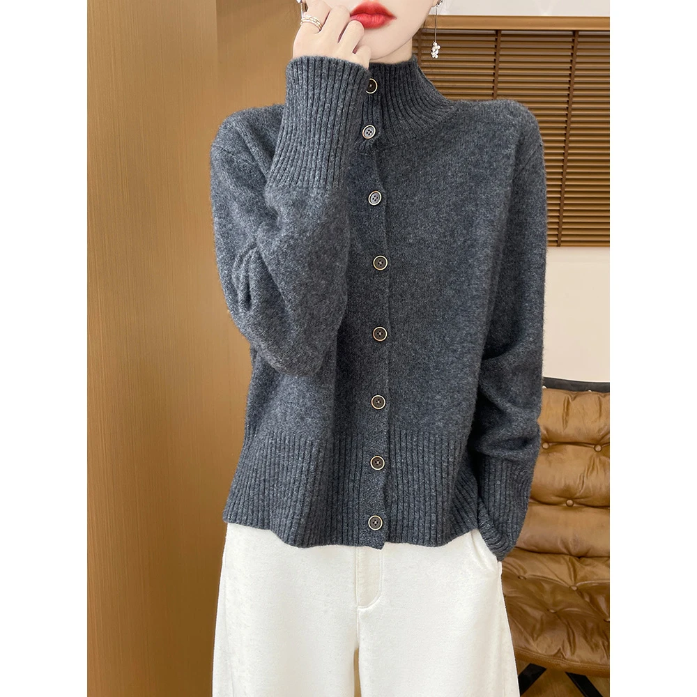 JY#减龄百搭纯毛衣开衫高领加厚气质短款秋冬长袖外套女DY11282