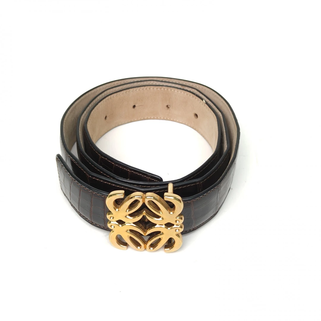 95新 LOEWE/罗意威 花花 深棕色 鳄鱼皮 logo 皮带