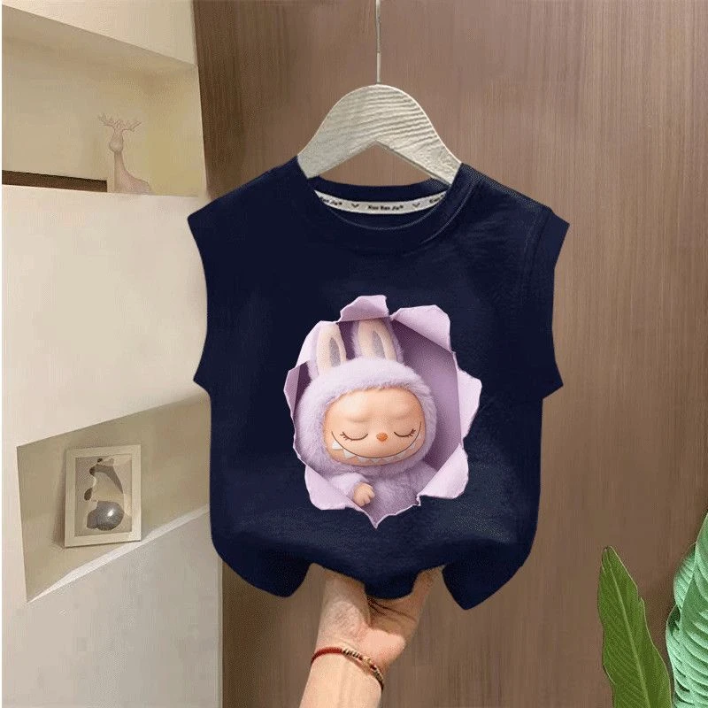 卡通拉布布儿童背心T恤纯棉洋气夏季新款可爱labubu中小童装上衣t