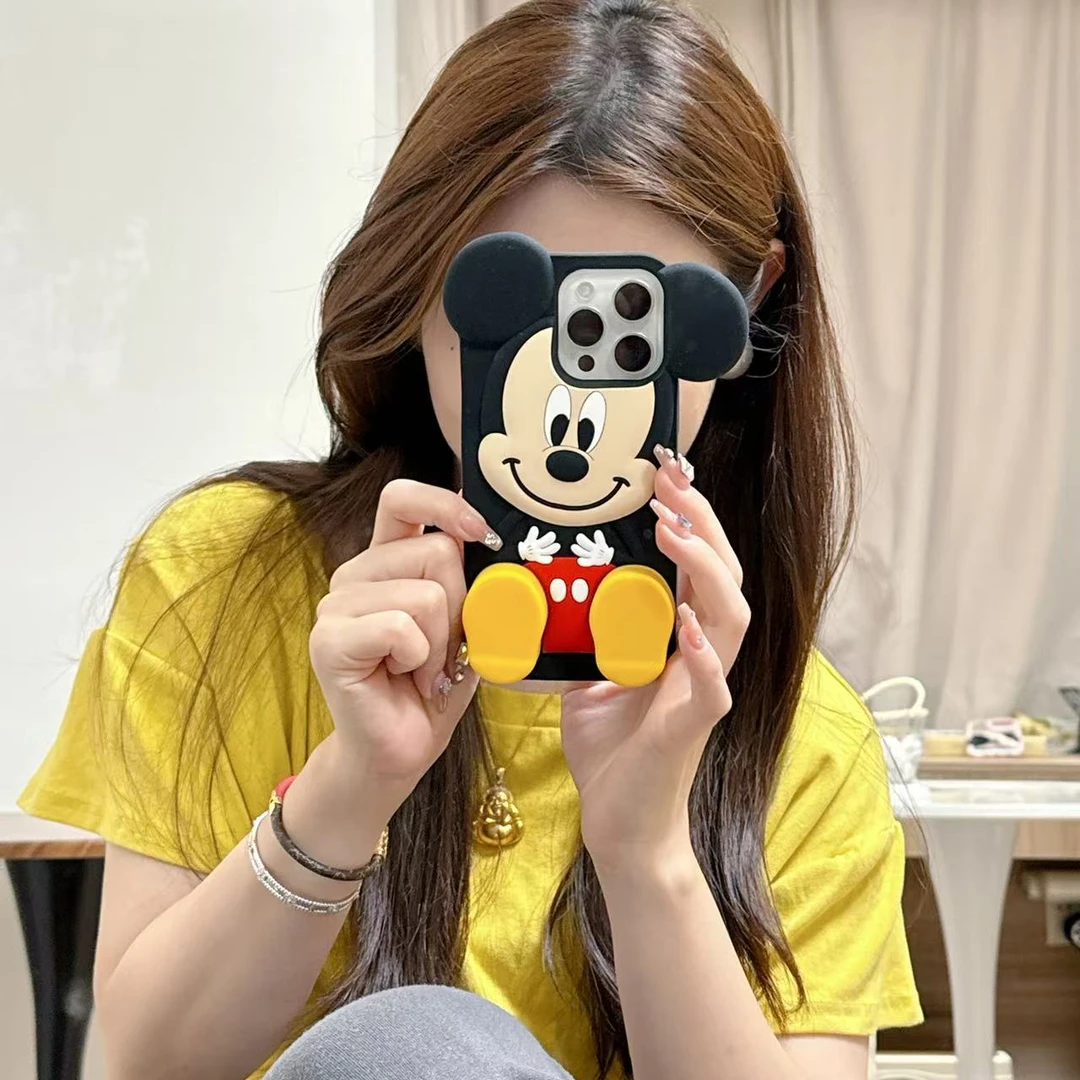 苹果|卡通米奇支架可爱米老鼠适用iPhone16女款创意15p硅胶手机壳