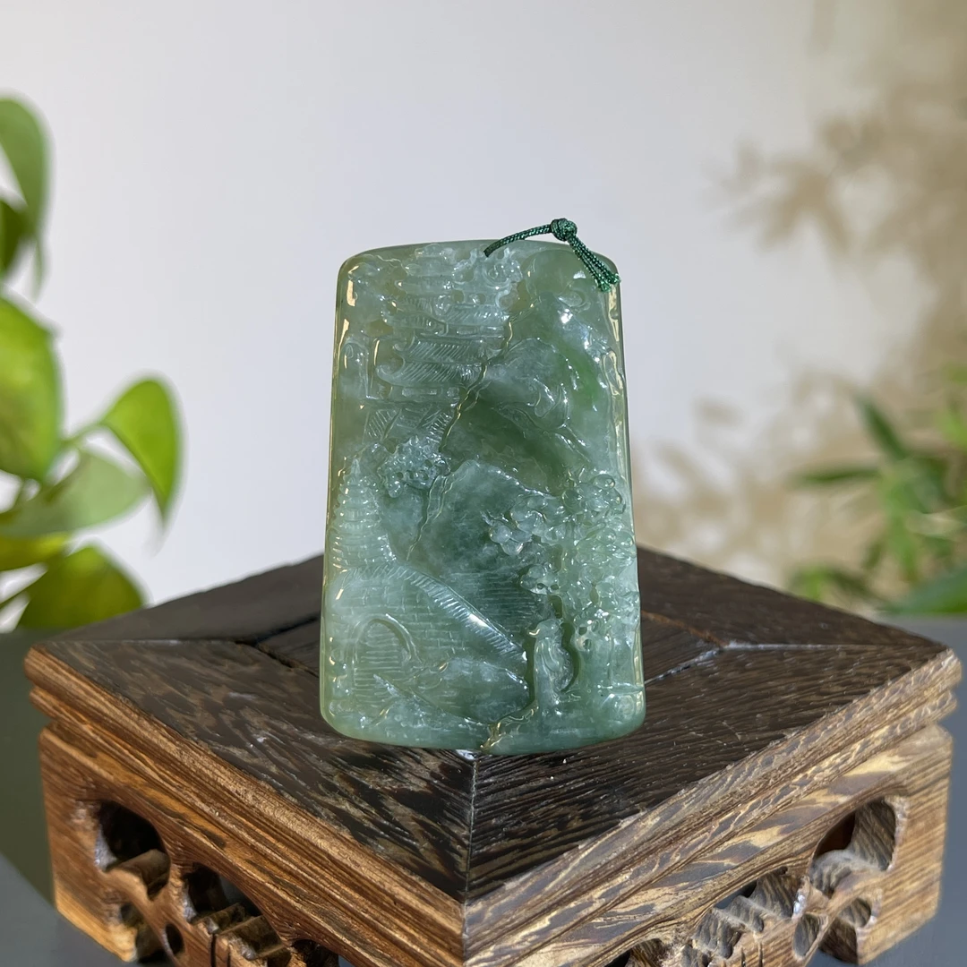 JXA19-83 天然缅甸A货翡翠  山水牌