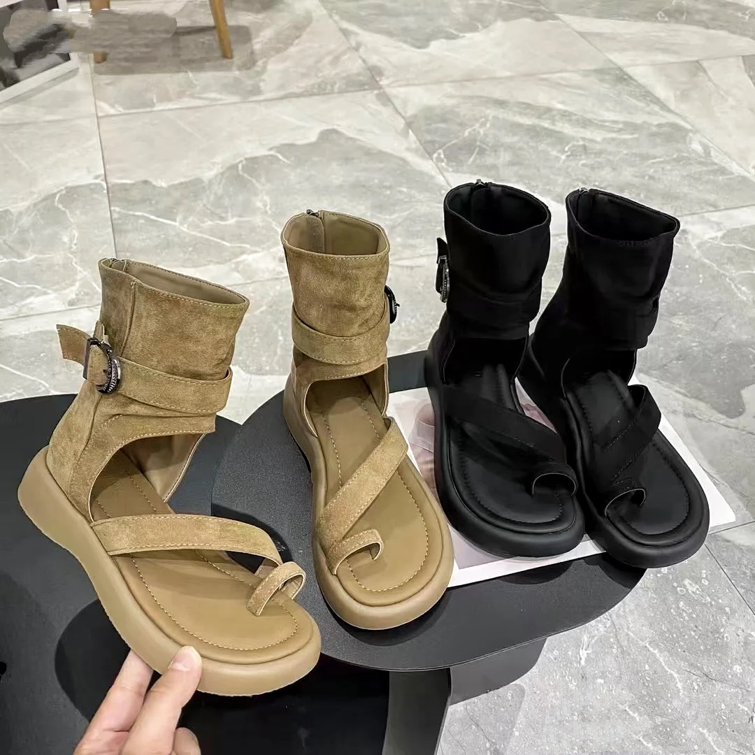 Damsel-厚底罗马凉靴女2025新款夏季时尚套趾高帮凉鞋小个子短靴