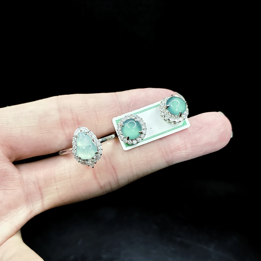 【李想精选】翡翠蛋面耳钉7820RL+戒指1987【多样性发】