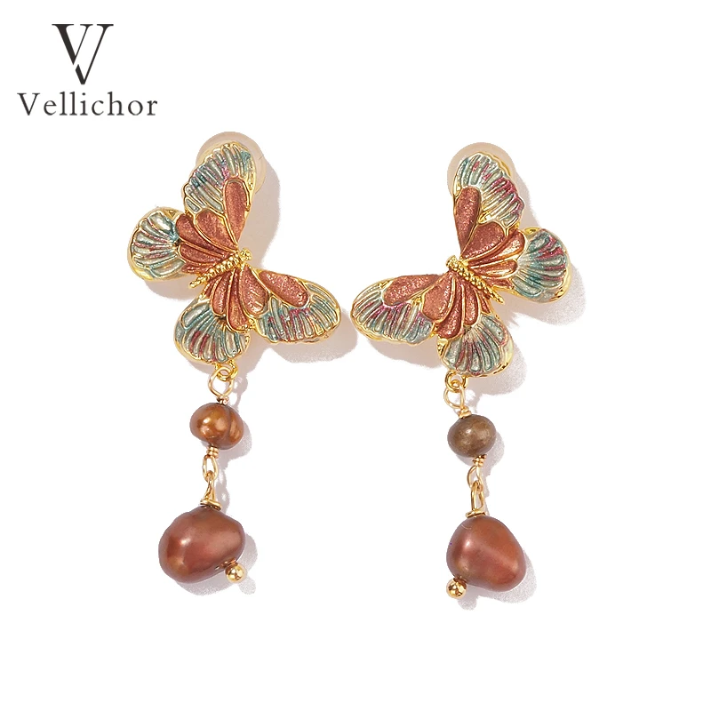 铜合金耳饰 原创设计国风彩色蝴蝶耳钉女新中式轻奢耳钉耳饰