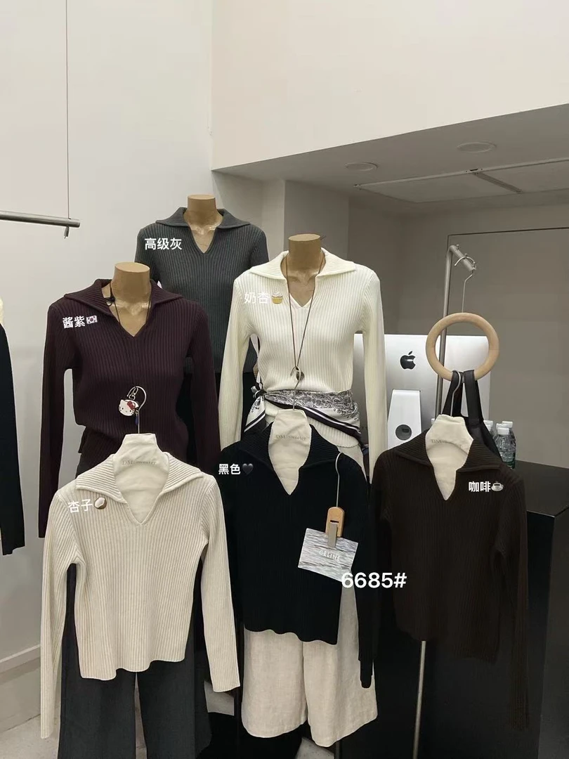 秋冬纯色毛针织衫时尚百搭款6685