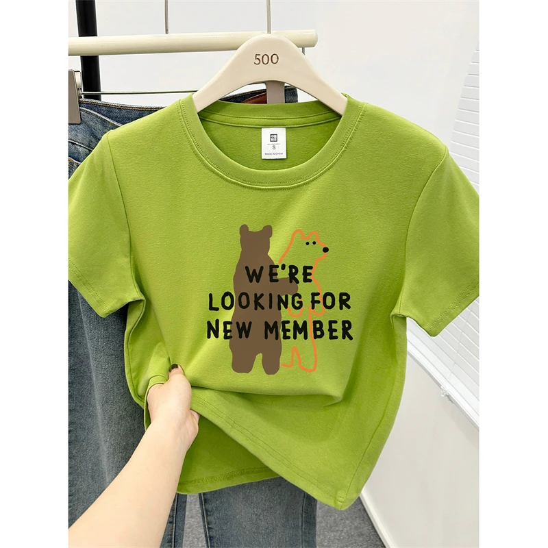 大码胖MM正肩短袖T恤女夏季新款时尚圆领个性小熊印花半袖上衣潮