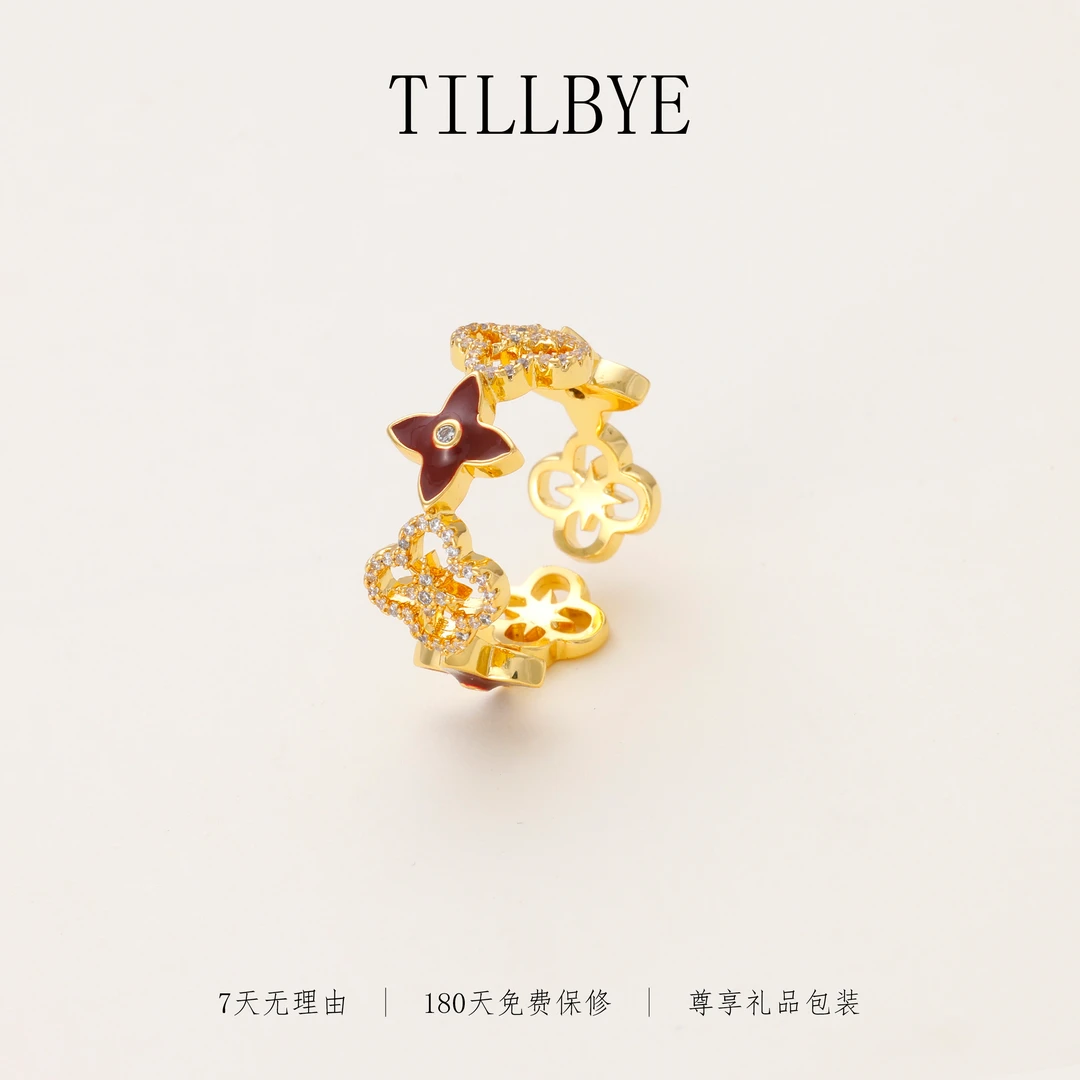铜合金锆石戒指 梅染胭脂  新年红好运精致开口戒指