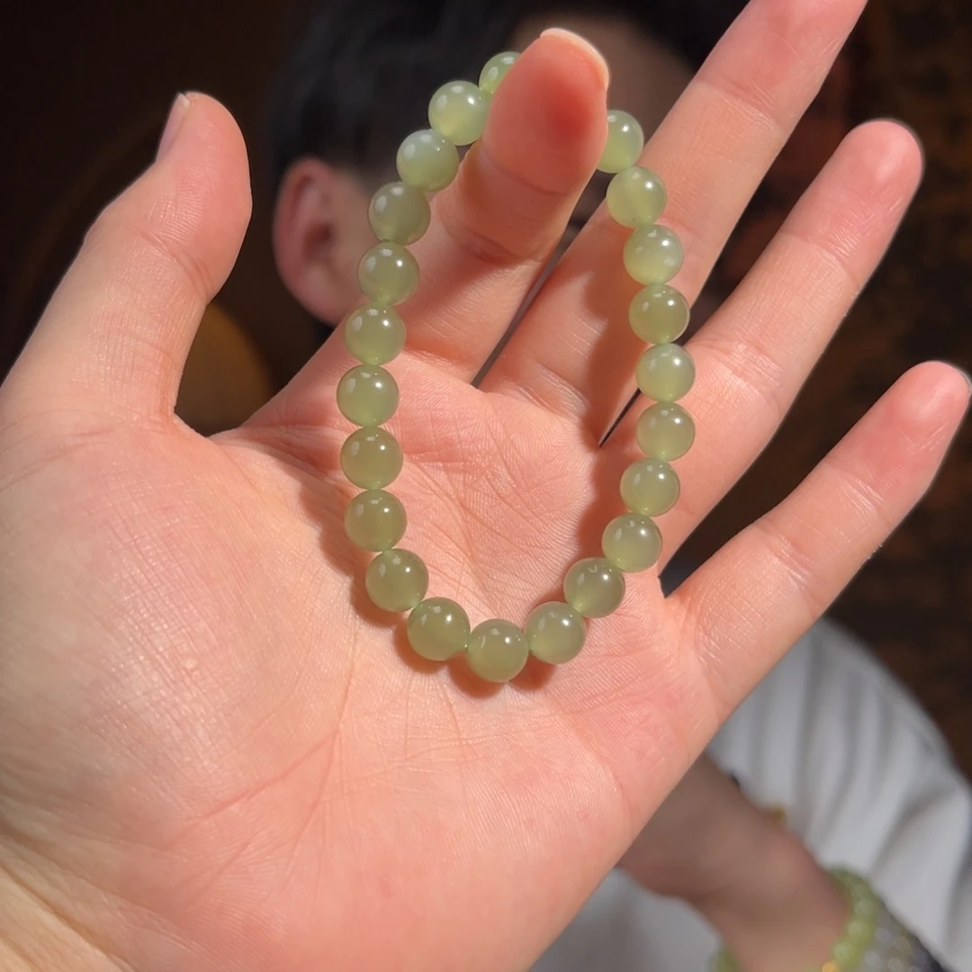 手串未镶嵌和田玉梅子青猫眼8mm300