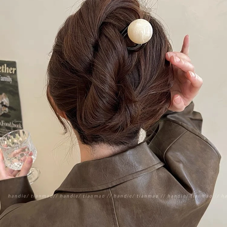 丸子头神器盘发插梳u型发簪女新中式复古圆珠发钗簪子发卡发饰品