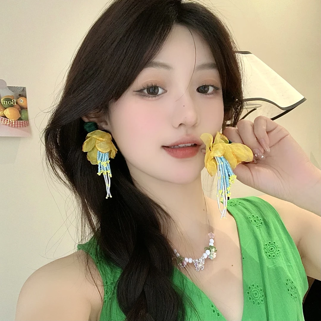 FULL GIRLISH耳环1388黄色花朵耳饰小众耳钉可爱