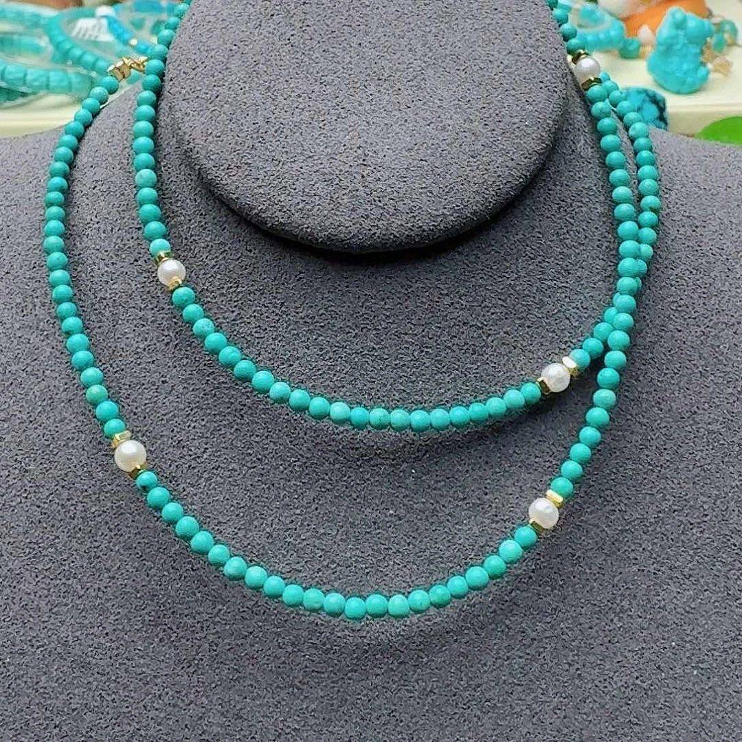绿松石未镶嵌珠宝奇石精品米珠链