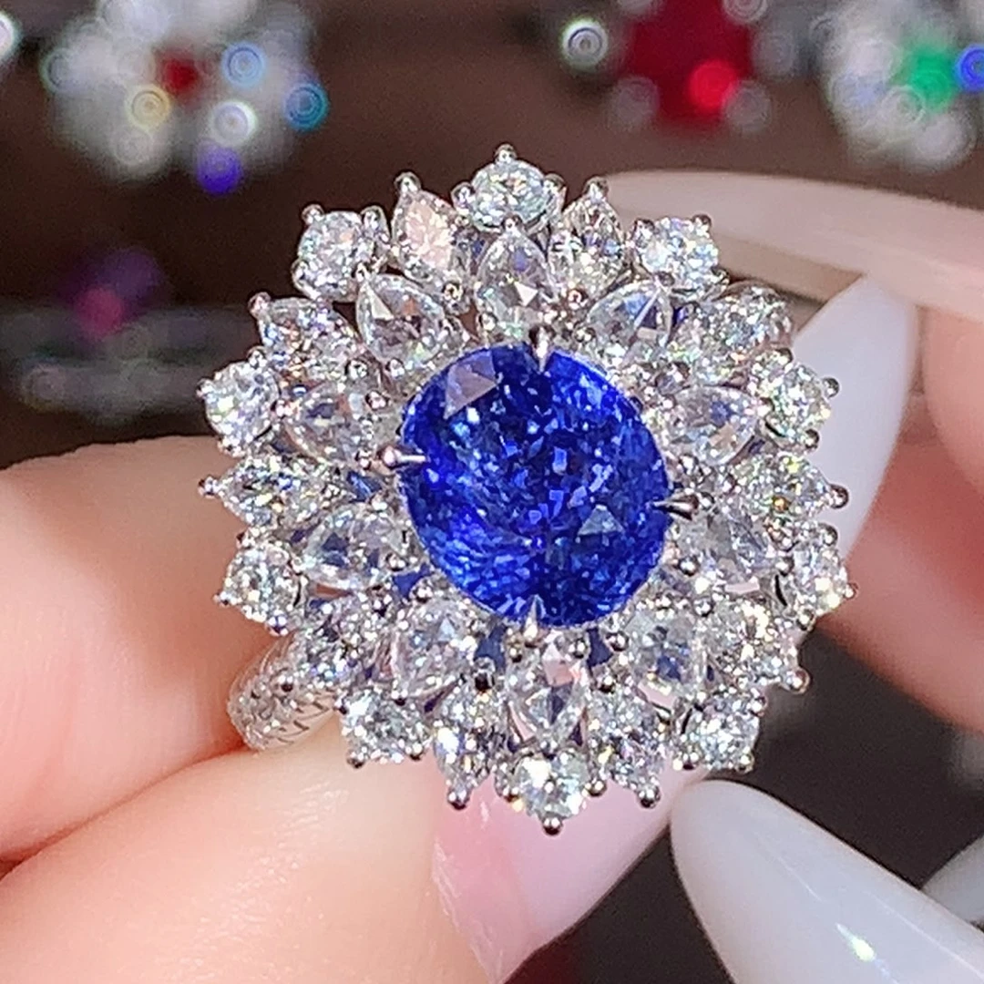 戒指蓝宝石18K金镶嵌3.01ct/天然宝石/七天无理由