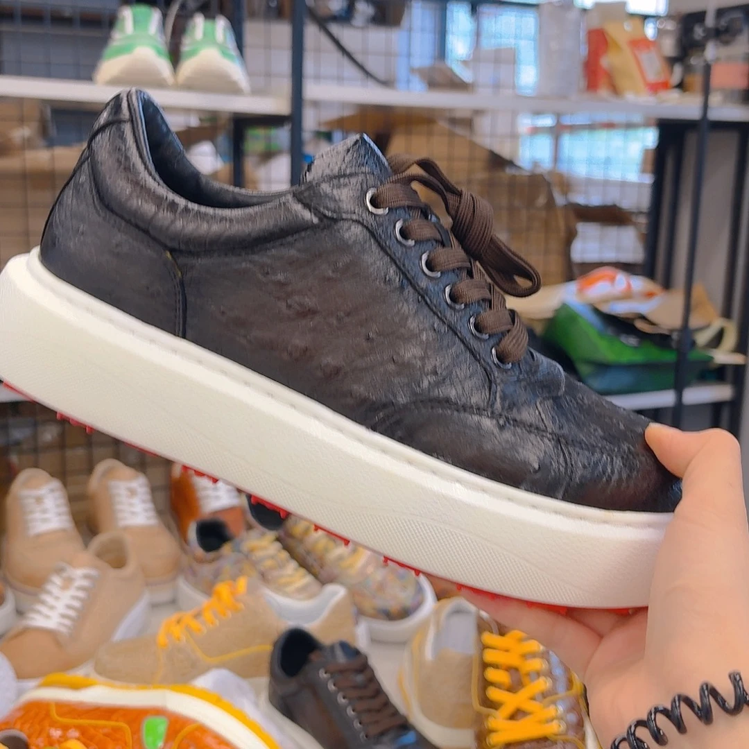 织物咖啡色鸵鸟板鞋38