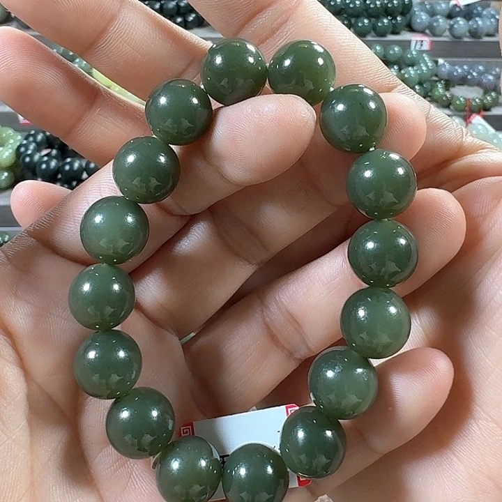 和田玉手链未镶嵌新疆若羌青黄口料卡13