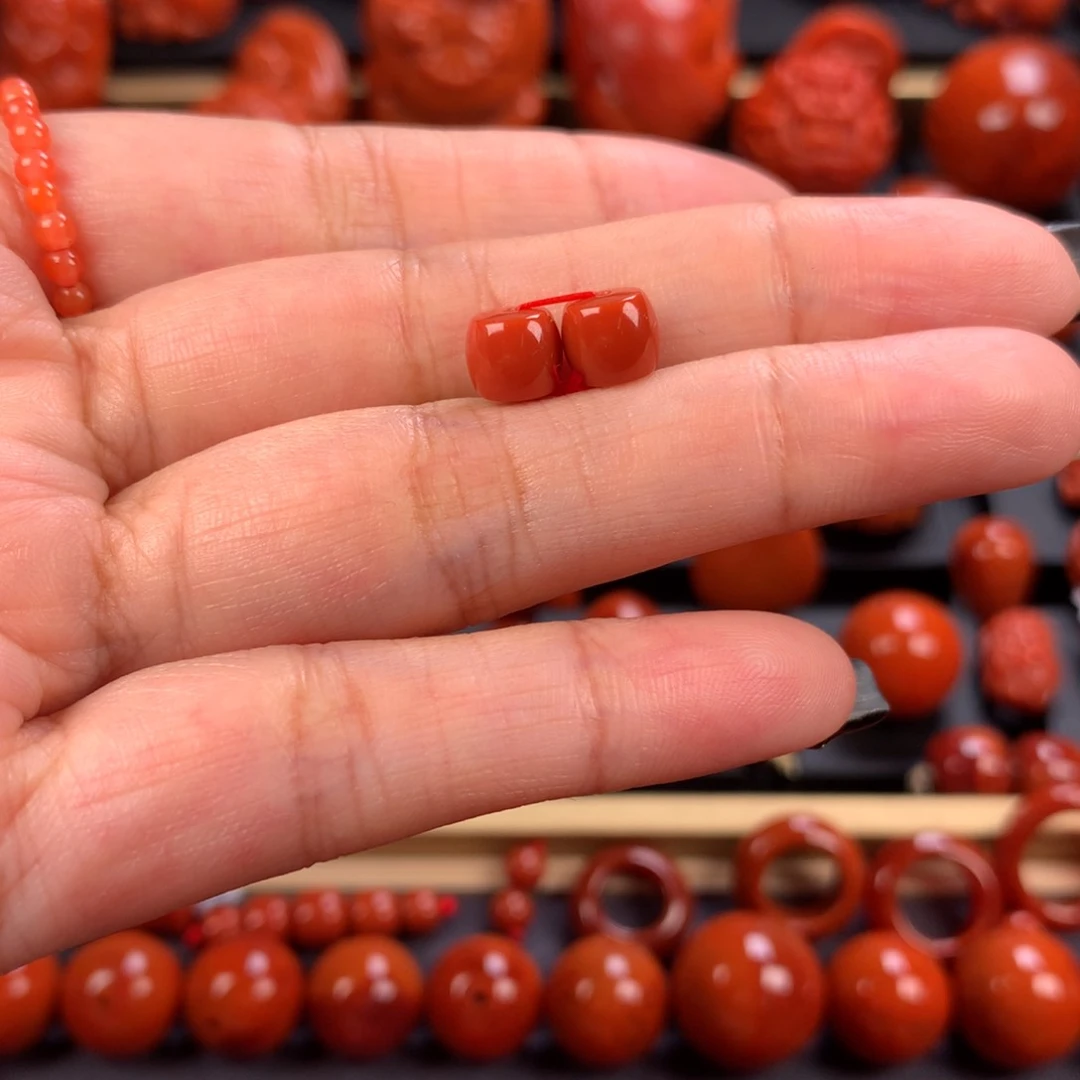 未镶嵌直切对珠6.5mm南红玛瑙