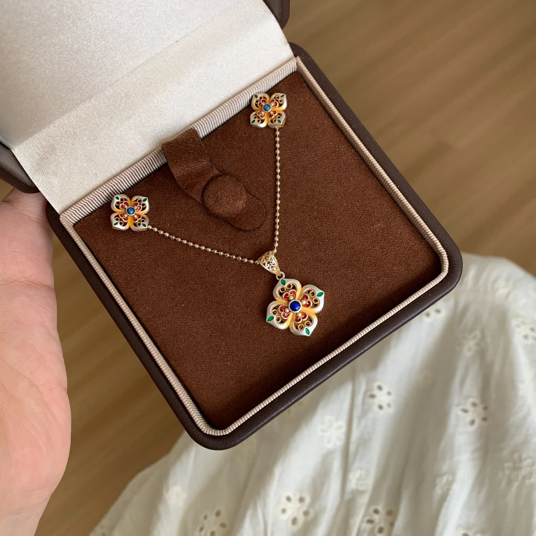 吊坠足银 燕归yangui“福宁项链”足银999.9镀金珐琅项链8g左右