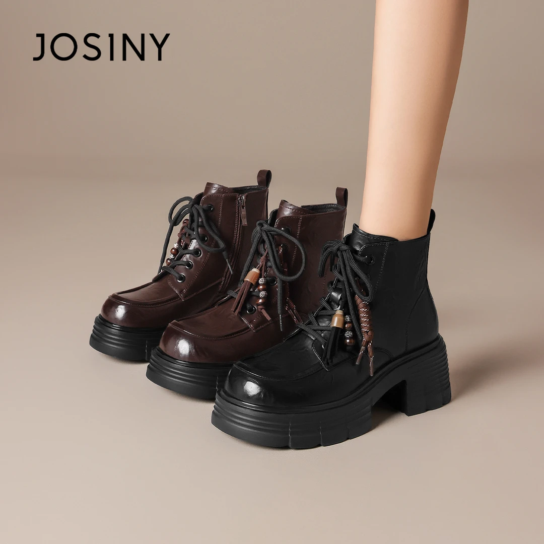 卓诗尼英伦风加绒短靴女款2025冬季爆款小个子女靴复古增高马丁靴