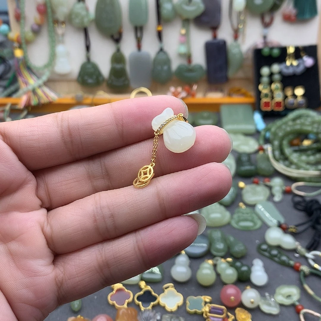 和田玉银S925镶嵌吊坠(不含链)