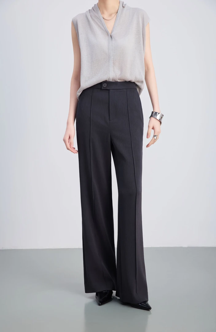 【诗菡服饰】2025夏季新款时尚百搭显瘦舒适微喇裤休闲黑色裤17027