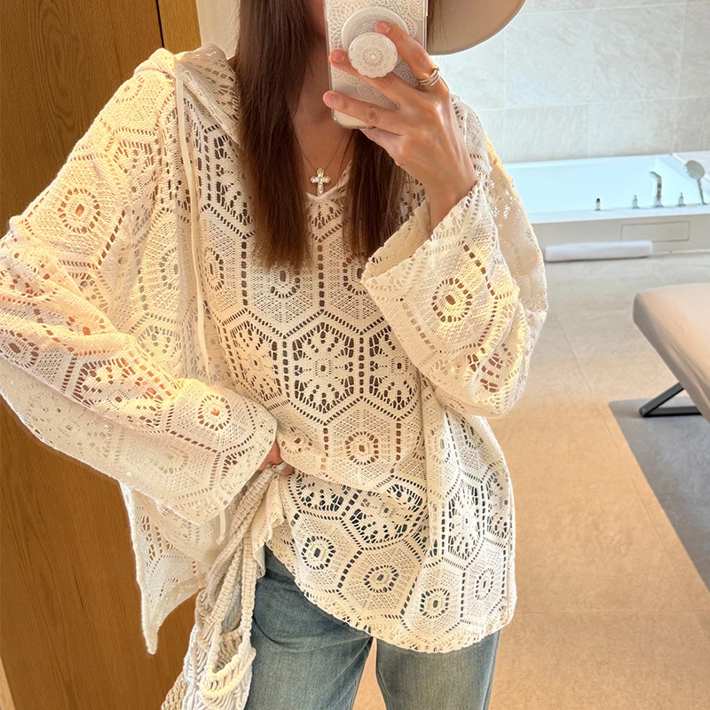 Janie Yee”缤纷花乳“ 春夏慵懒宽松连帽休闲针织防晒上衣 25A0360