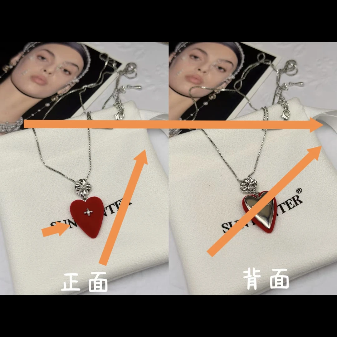 铜合金锆石项链 C045红色爱心闪闪蛇骨链项链