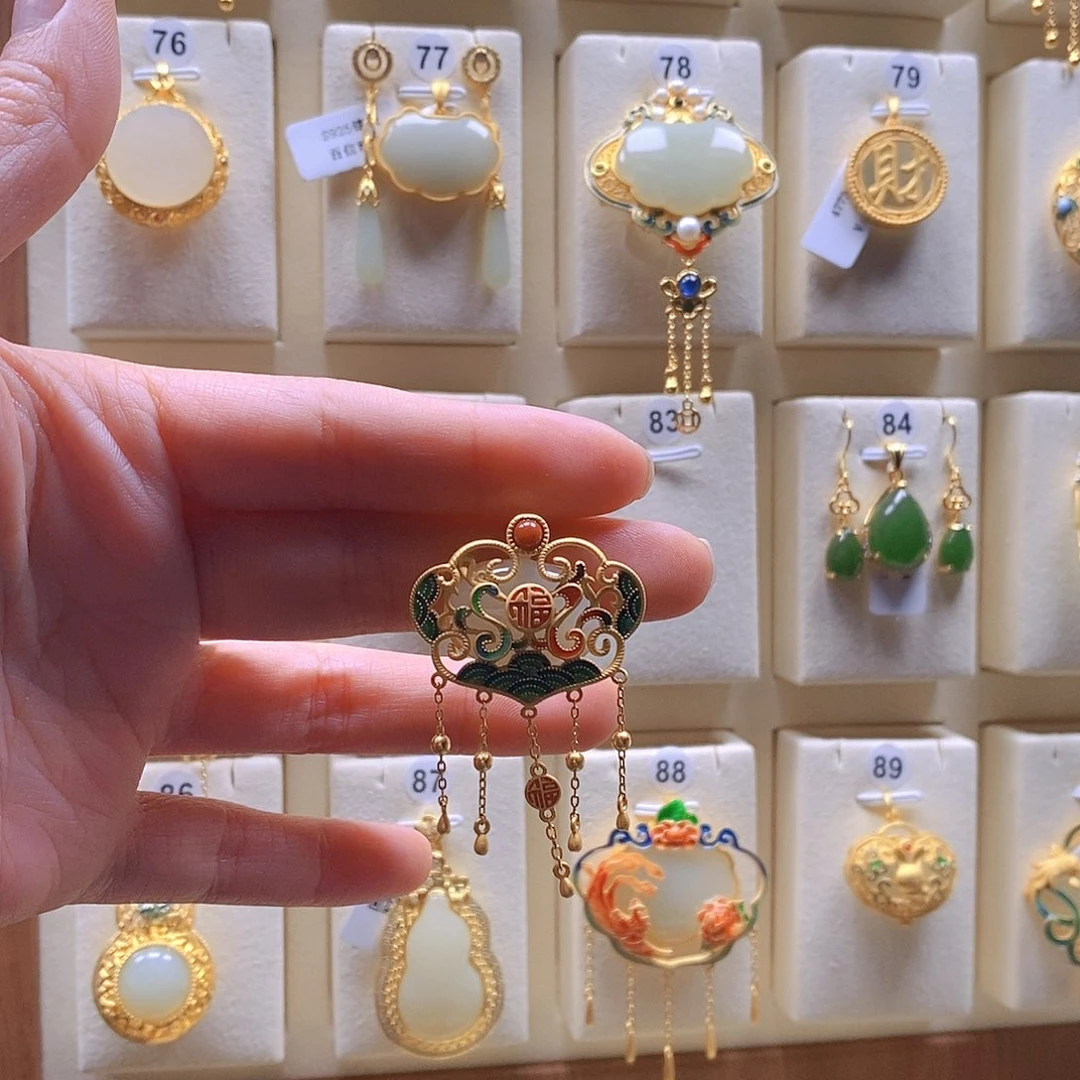 和田玉颈饰银S925镶嵌