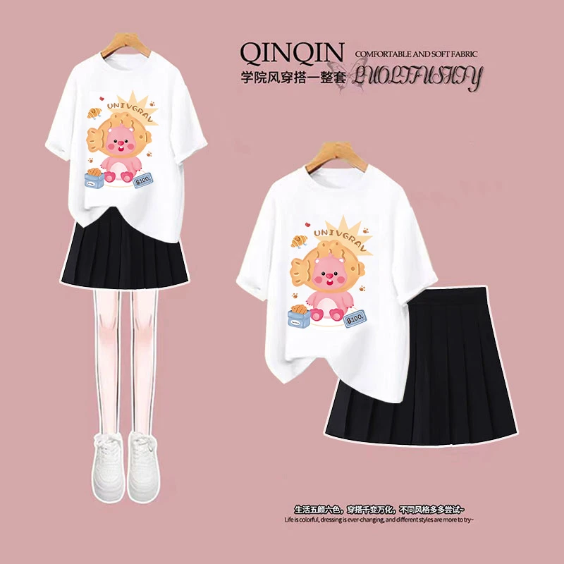 卡通趣味loopy露比女童套装短袖短裙夏季2025新款休闲中大童上衣