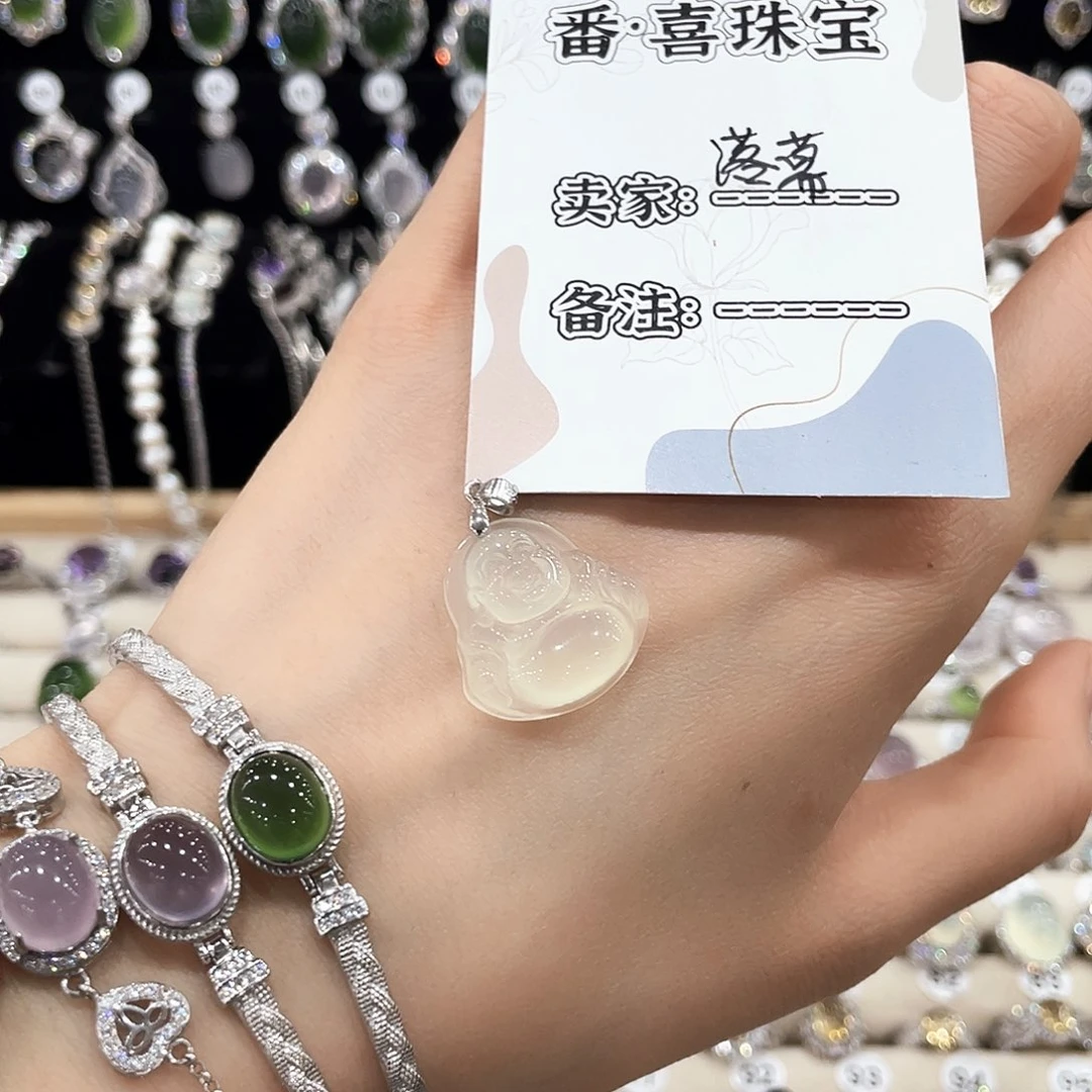 蛇纹石玉银S925镶嵌颈饰吊坠