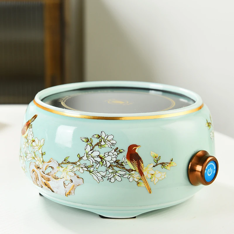 高档羊脂玉粉青喜上眉梢电陶炉家用创意快速烧水中式花茶煮茶器