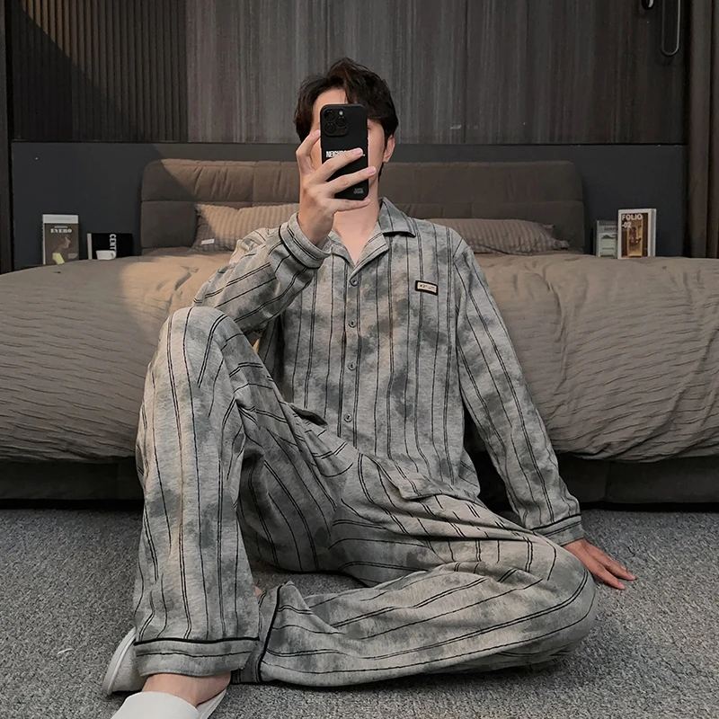 条纹德绒睡衣男秋冬款加绒保暖冬季高级感家居服秋季大码休闲套装