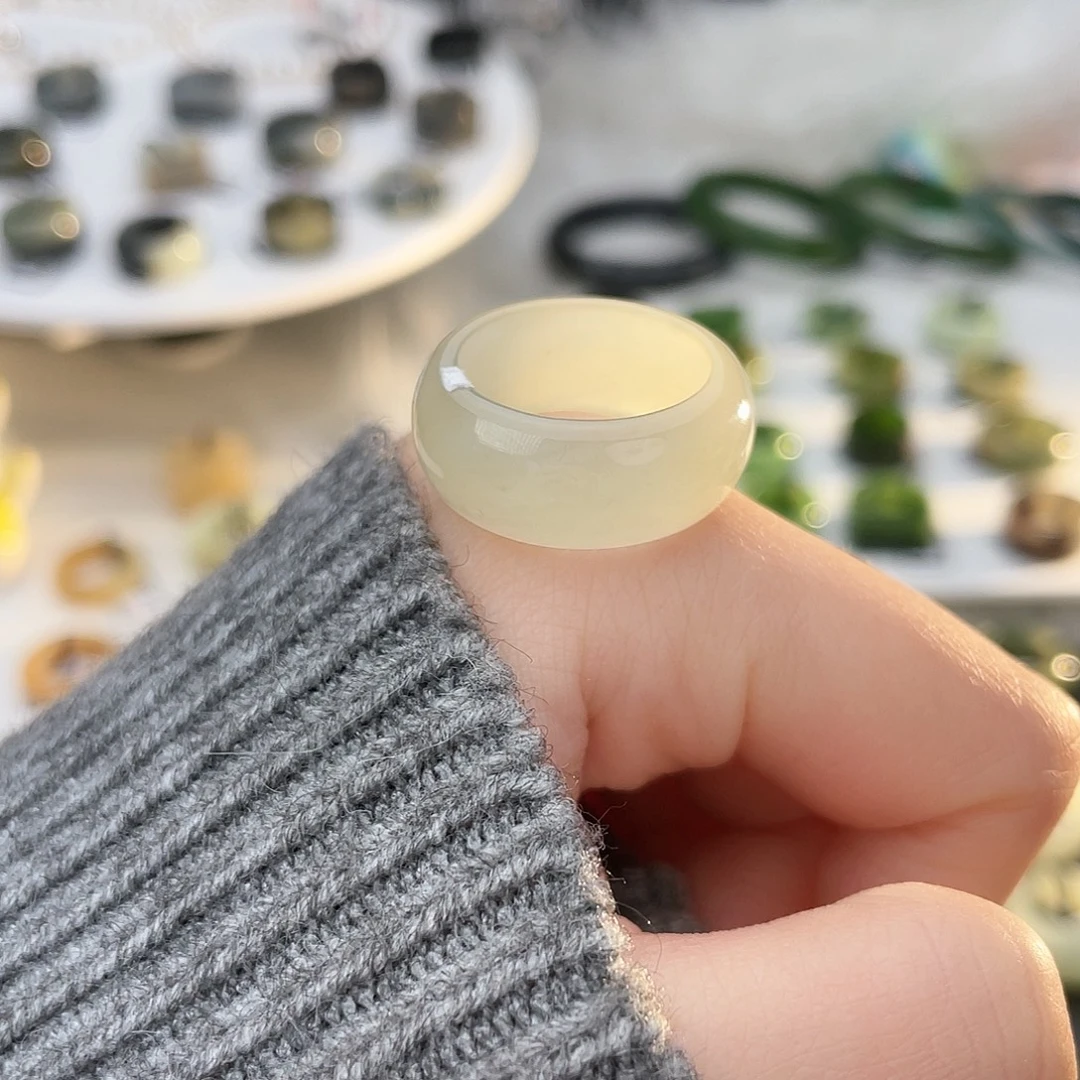 和田玉未镶嵌戒指k1 冰晴水墩墩18.4mm