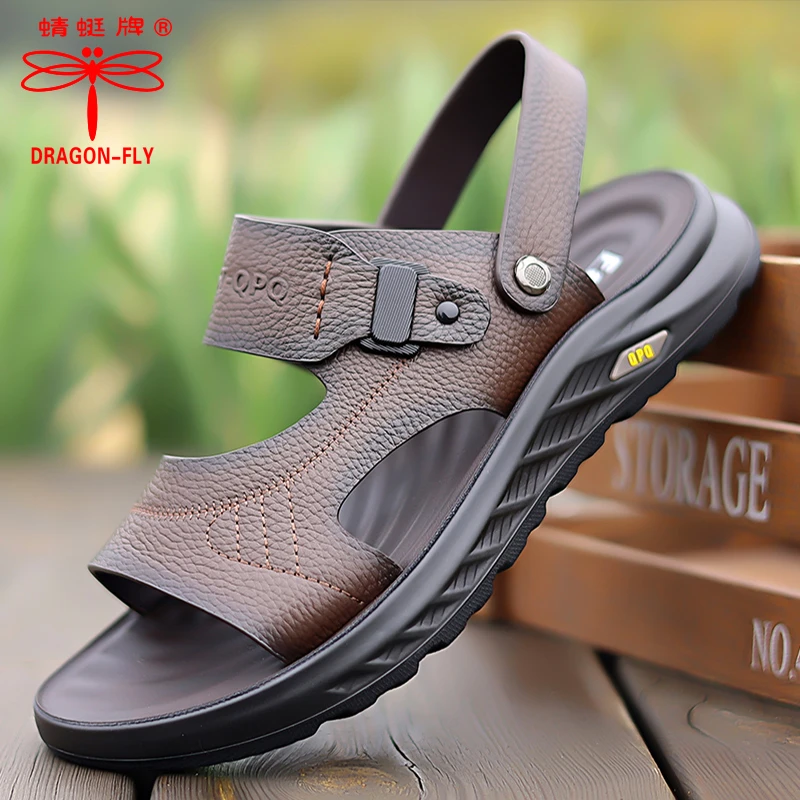 蜻蜓牌头层牛皮凉鞋男士真皮2025夏季户外凉拖两穿软底防滑沙滩鞋