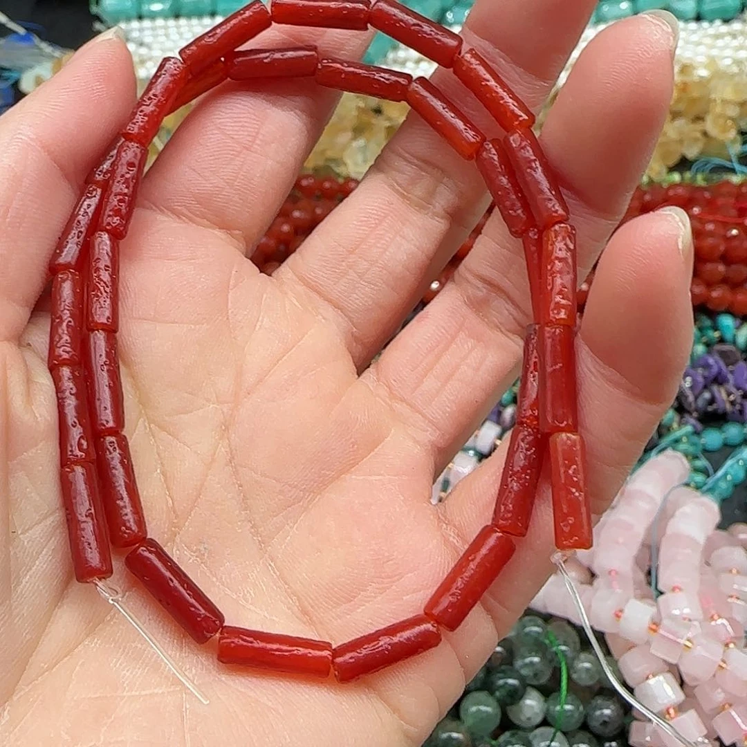 玛瑙/玉髓珠宝半成品合金老玛瑙4mm管珠一条