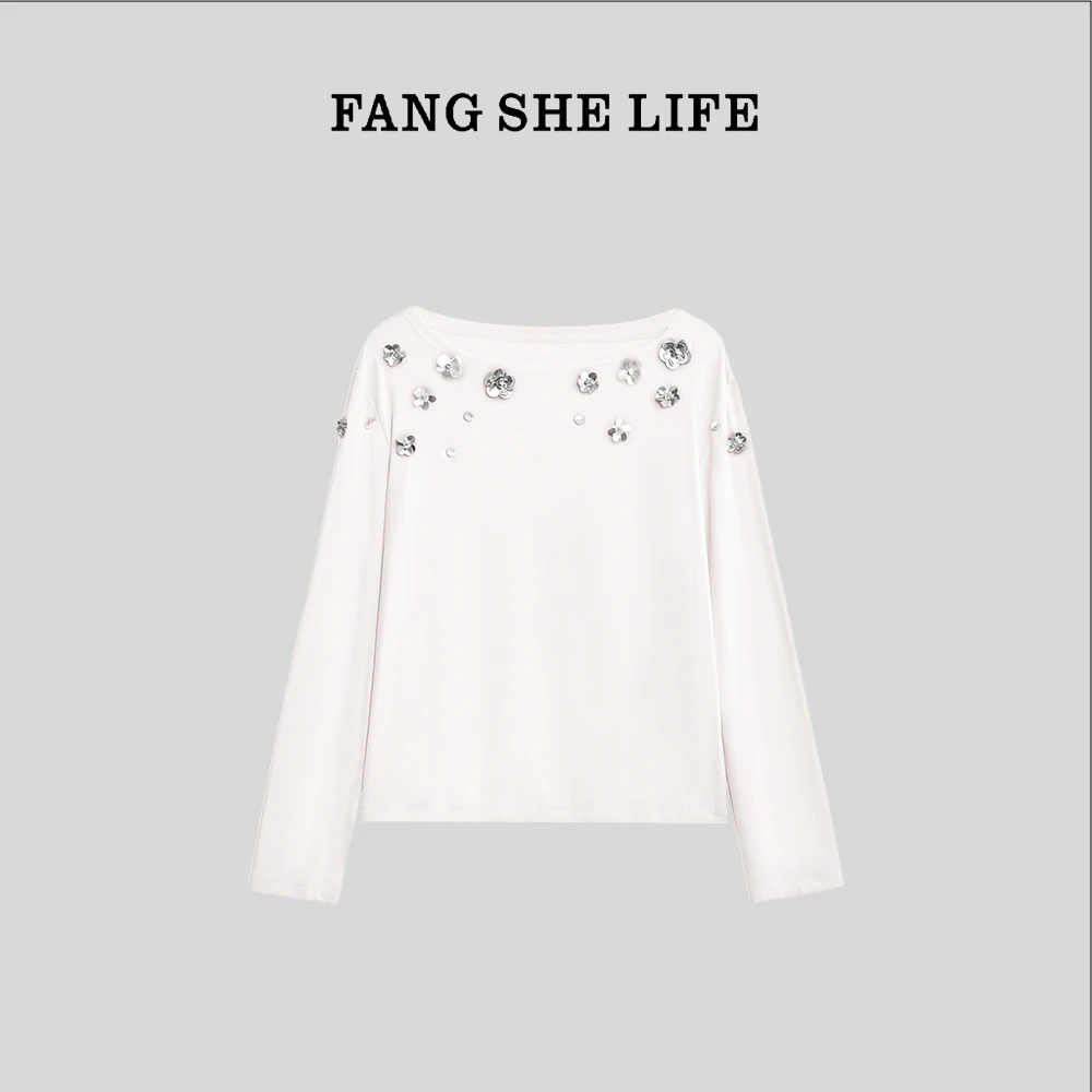 FS LIFE【花期少女】圆领重工立体花朵仙气百搭时尚长袖T恤A2873JJ