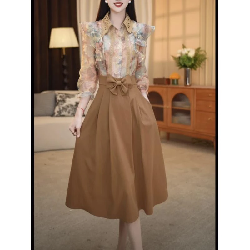 【连衣裙】2025秋季新款设计感优雅气质修身拼接中长款连衣裙