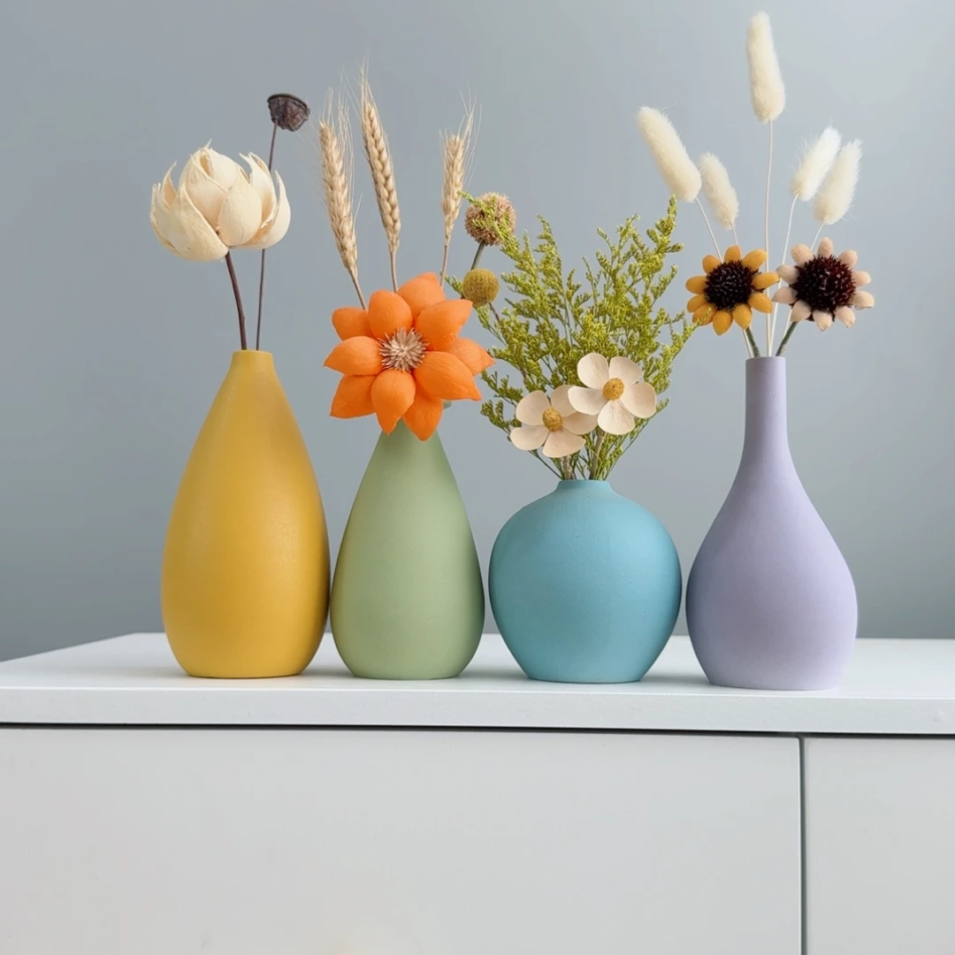 瓷片陶瓷小花瓶摆件含花总高约20-30cm