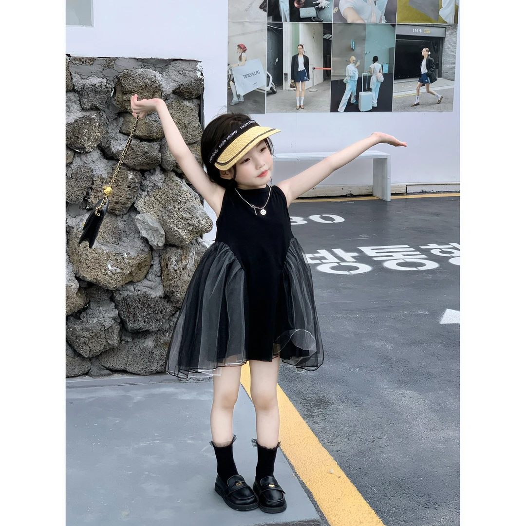 小粉象 ·女童2025夏季新款韩版洋气拼纱蓬蓬裙高级感连衣裙