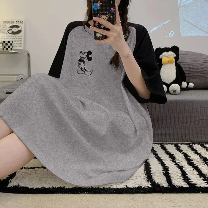 女士家居服可爱短袖宽松睡裙春夏秋新款卡通可外穿流行