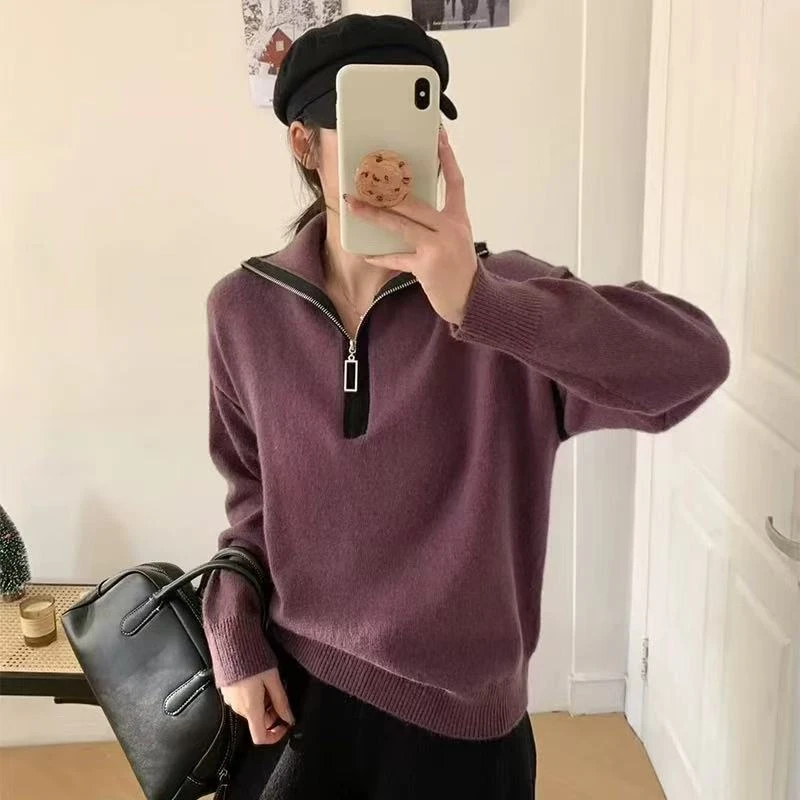 5837 加厚半拉链毛衣女秋冬新款慵懒风针织打底衫时尚洋气