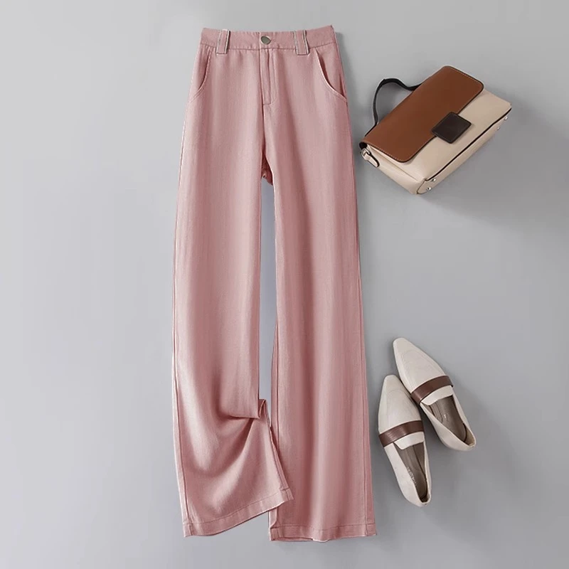 亚麻天丝裤子女士2025夏季新款薄款百搭垂感冰丝休闲裤窄版阔腿裤