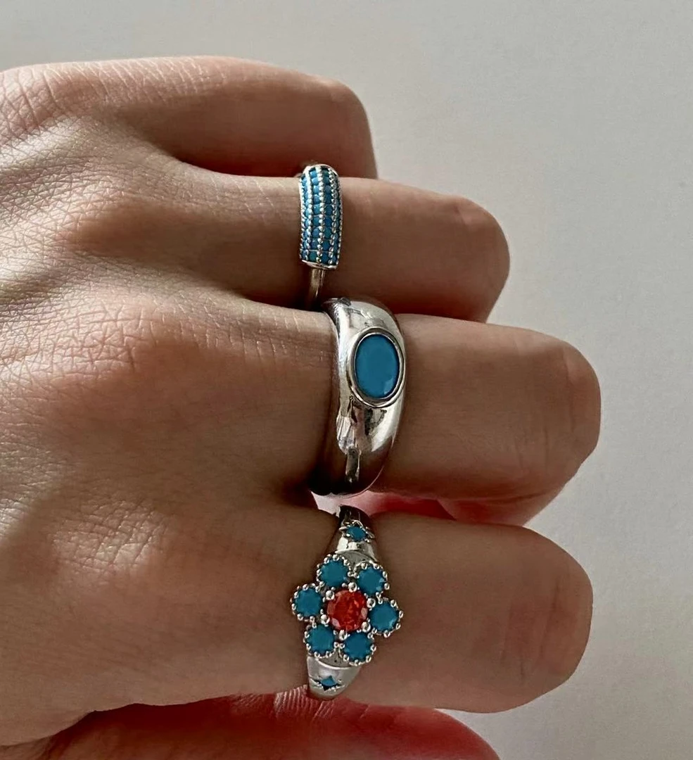 铜合金戒指 时尚精致复古轻奢小花戒指J219