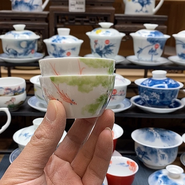 手绘微瑕荷花杯2个装