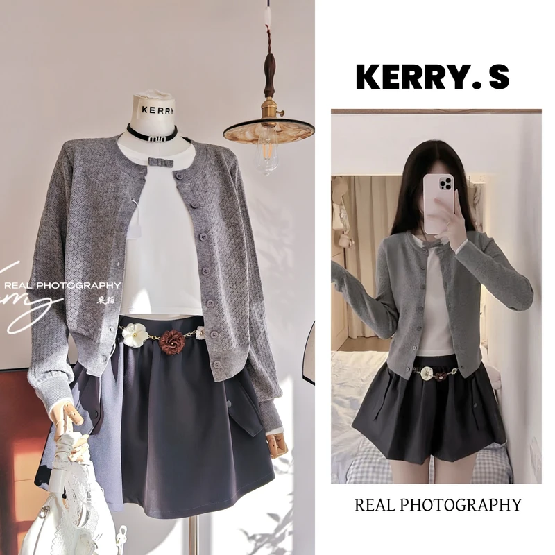 秀场新贵 miu系假两件开衫半裙千金韩系穿搭学院风针织小香风套装