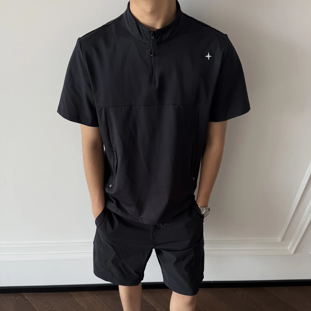 ''TZG''2025限定北极星仿梭棉凉感抗菌透气半拉链剪裁拼接骑行服