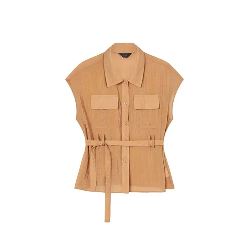 【送腰带】新款夏季百搭纯色立体口袋衬衫上衣D2100