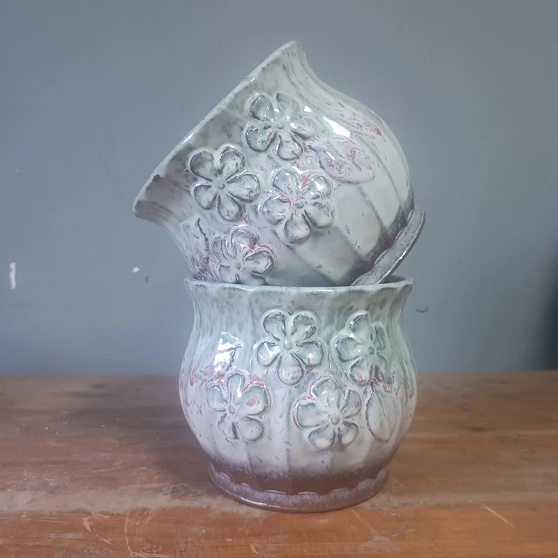 70#复古粗陶 筋纹家用植物陶罐紫砂罐 多肉群生高度18cm 口径20cm