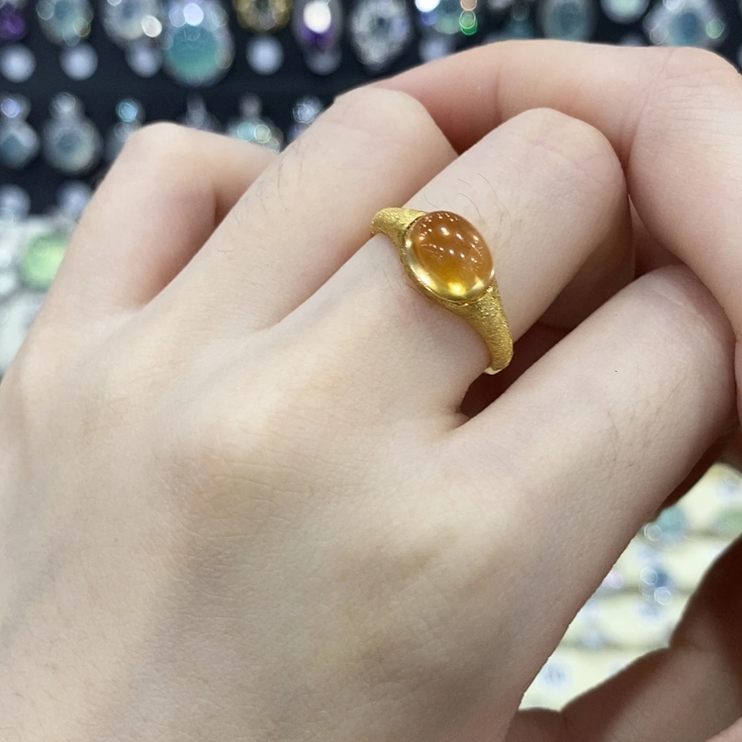 黄晶戒指银S925镶嵌