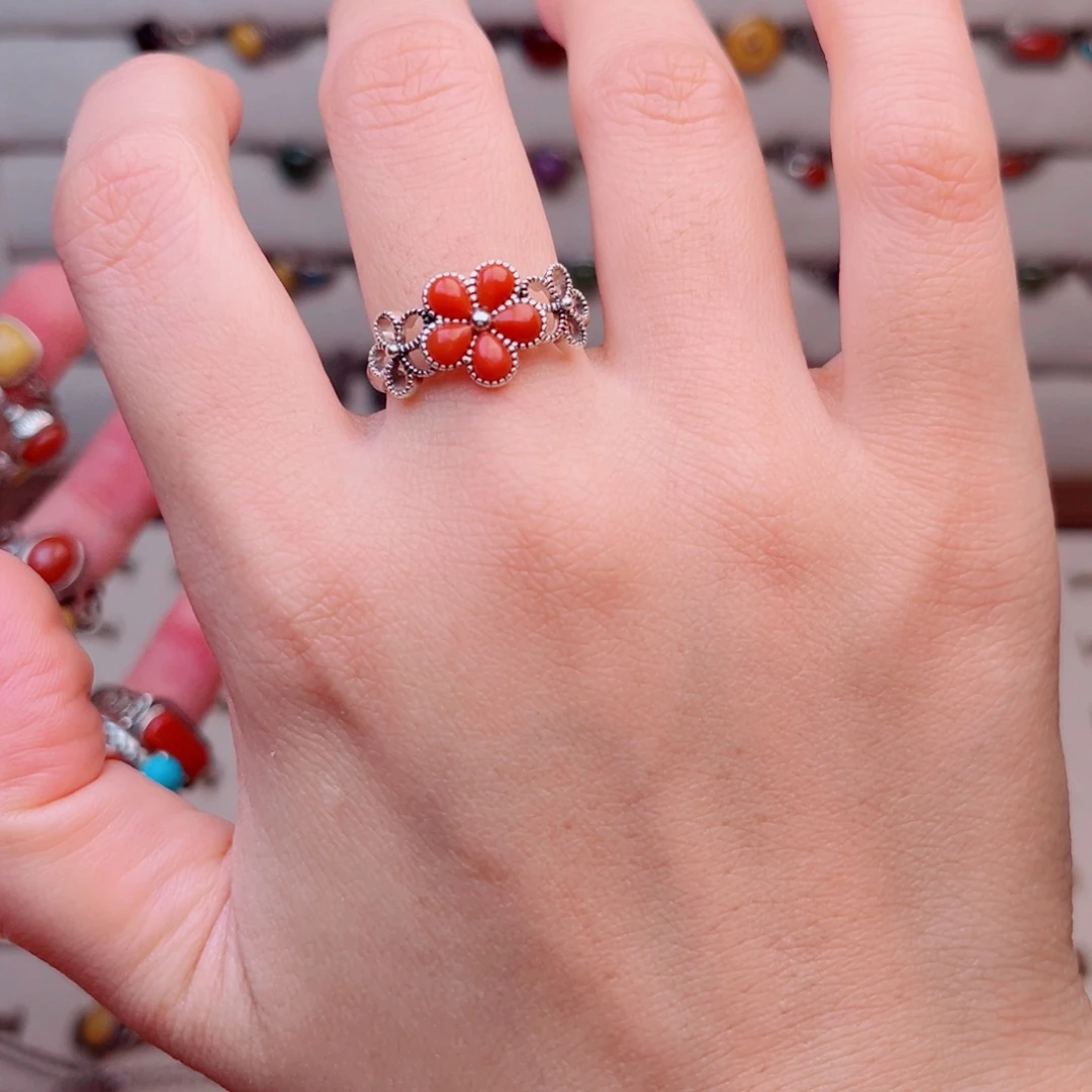 冰***梨足银大理石纯银戒指